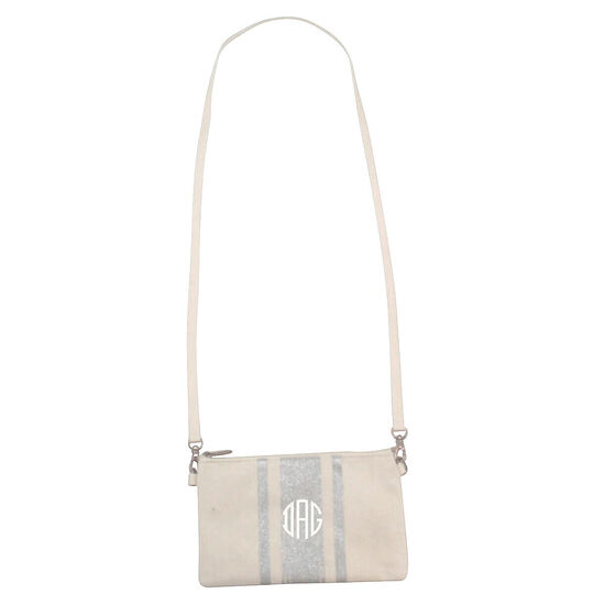 Personalized Canvas Crossbody With Silver Stripes